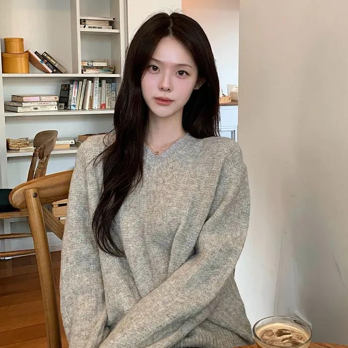 [민경,연선PICK][W]브이넥 루즈핏 헤어리 니트 MZKT7205