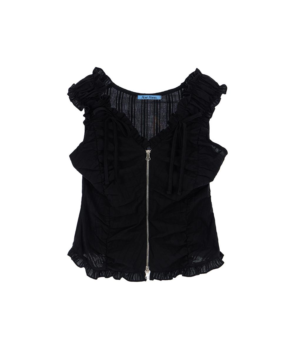 Two-way Frill Ribbon Sleeveless [Black]