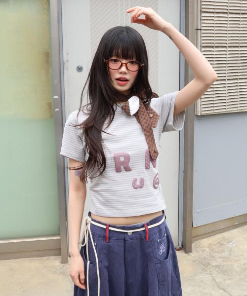 WXT080 나라비 스트라이프 셔링 티셔츠 (LIGHT PURPLE)