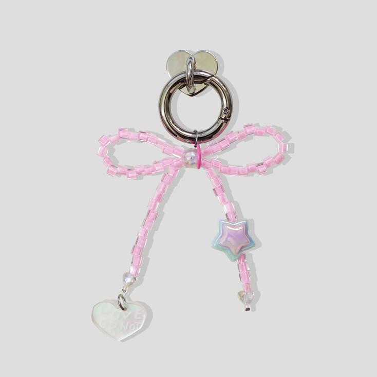 [키링앤톡]Aurora Pink Ribbon Beads Keyring&Tok