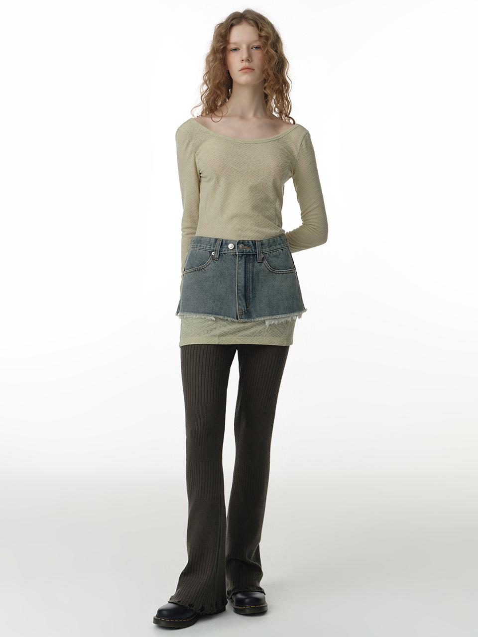 Damage Flare Knit Pants [Charcoal]
