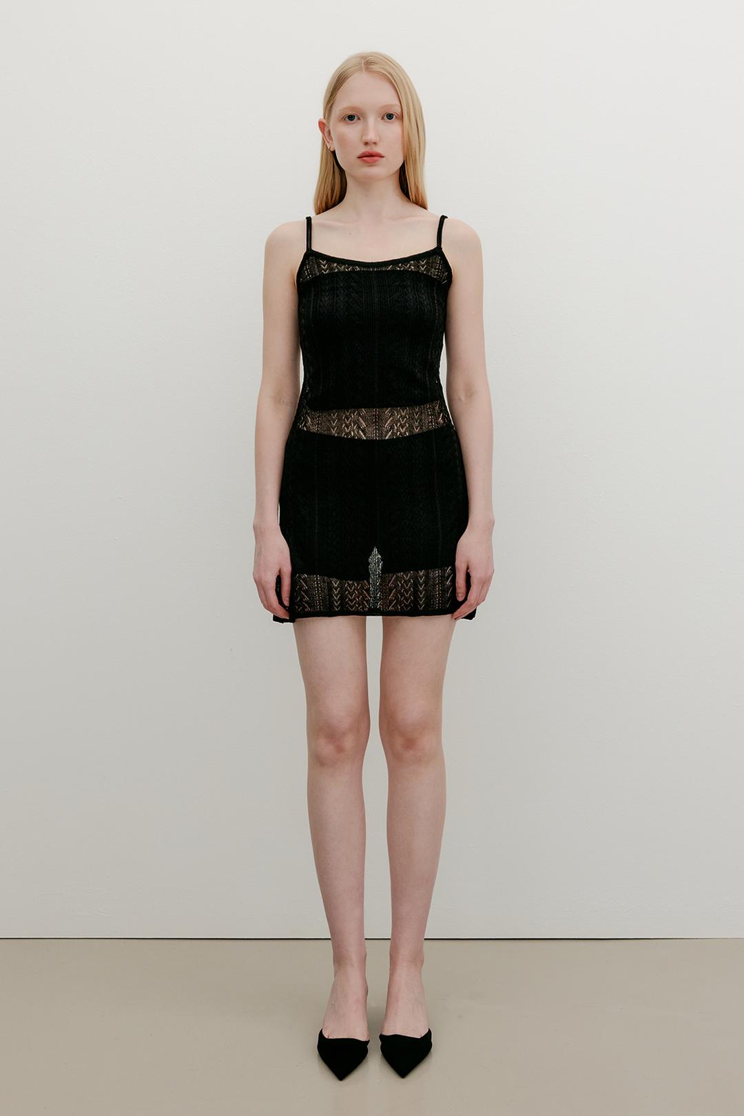 SHEER LAYERED KNIT DRESS TOP - BLACK