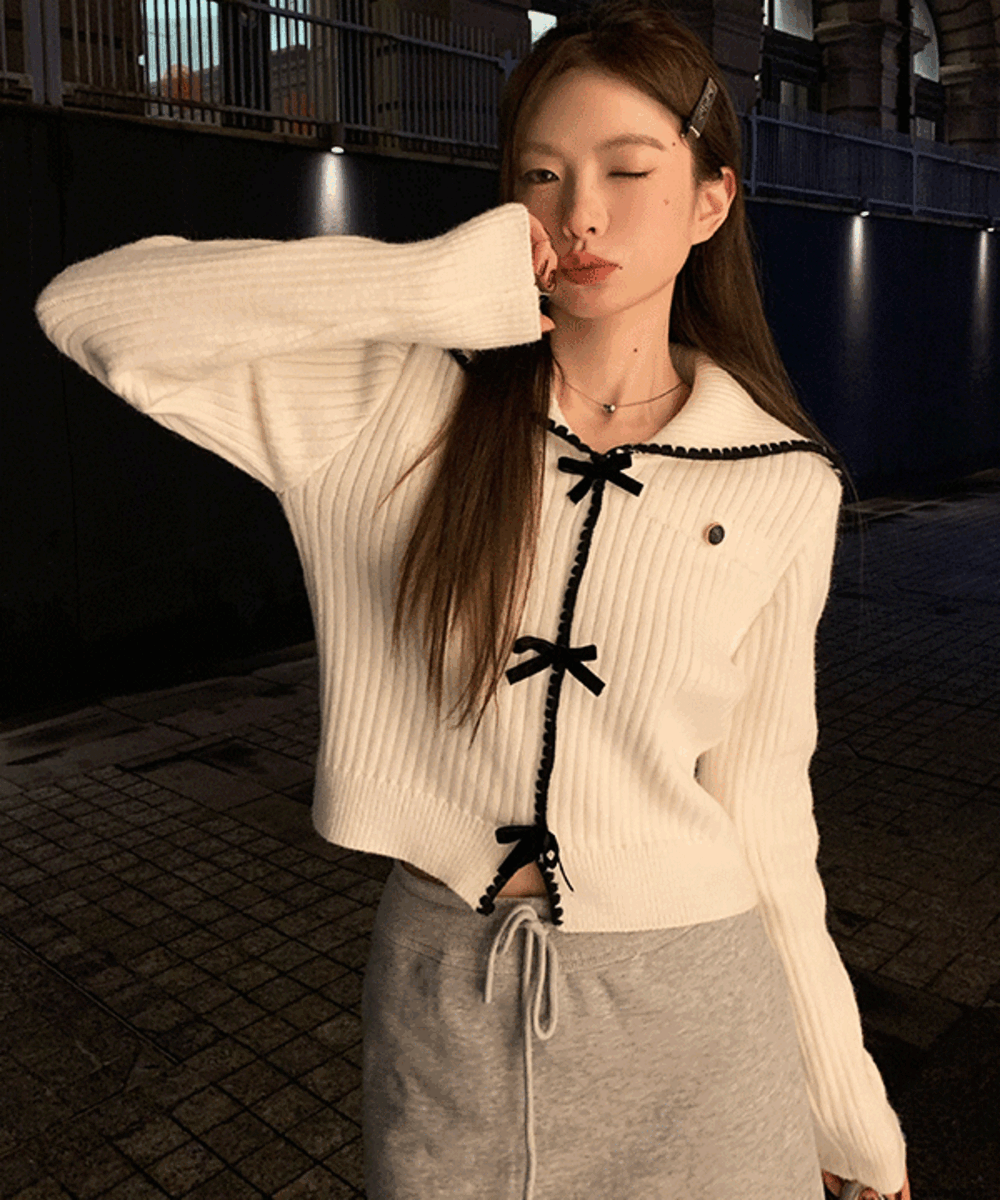 제노 카라 리본 니트