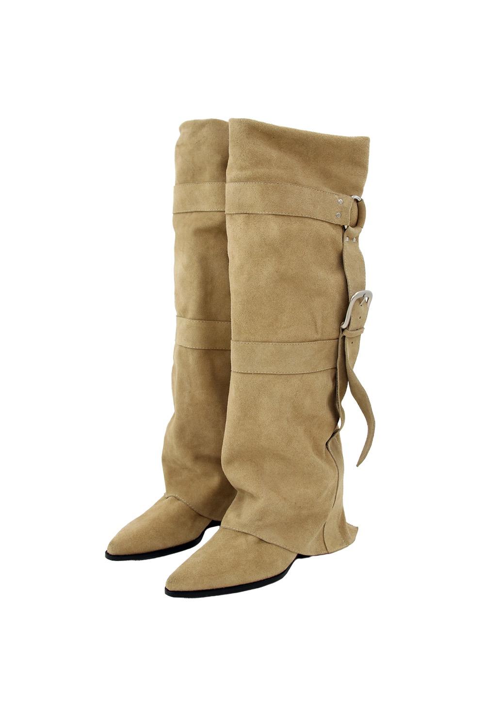 (ORDER MADE) BELT DRAPE BOOTS BEIGE