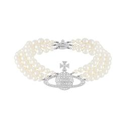 비비안웨스트우드 바스 릴리프 세줄 진주 초커 실버톤 골드톤 쓰리 로우 펄 바스 릴리프 목걸이 VMSCJW0023