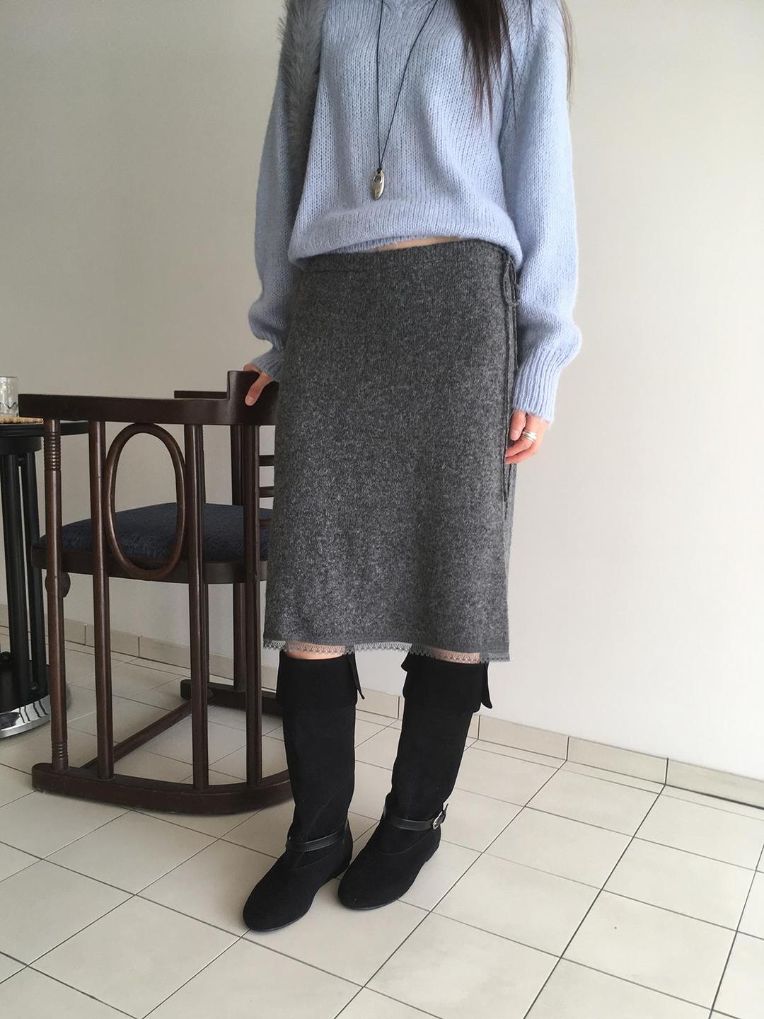 미엔느 [미엔느] lace trim knit skirt / 레이스 트림 니트 스커트 (3col)