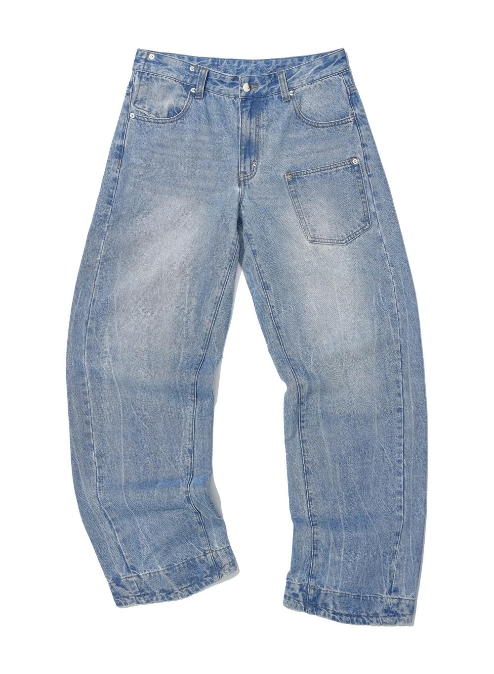 [WOMEN] POCKET CINCH-BACK CURVED JEANS_MID BLUE