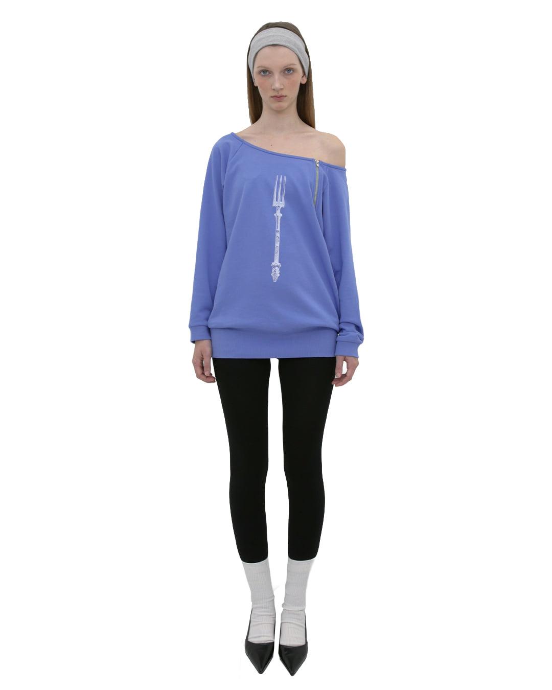 ZIPPER BOAT NECK SWEATSHIRT, BLUE
