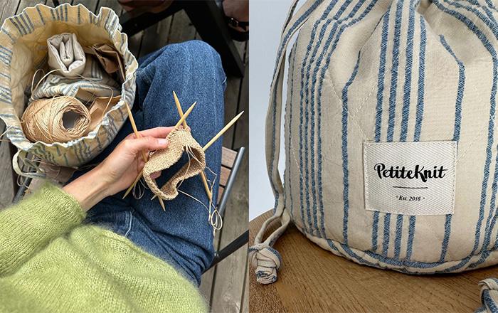 [쁘띠니트] 한정판 프로젝트 백_스트라이프 시어서커 내츄럴 무드의 원형 스트링 형식의 프로젝트백