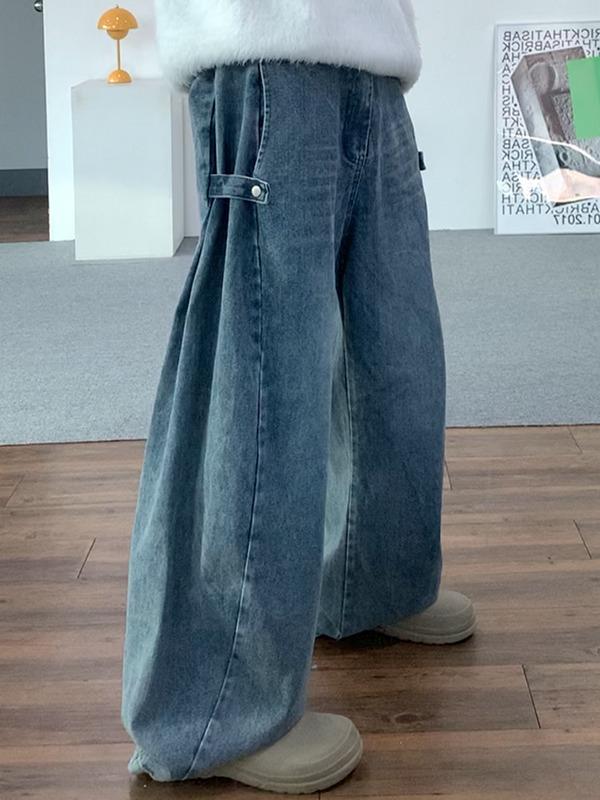 side snap wide denim pants (2color)