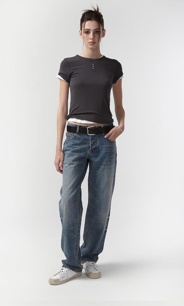 LOW WAIST WASHED STRAIGHT DENIM (WASHED BLUE)