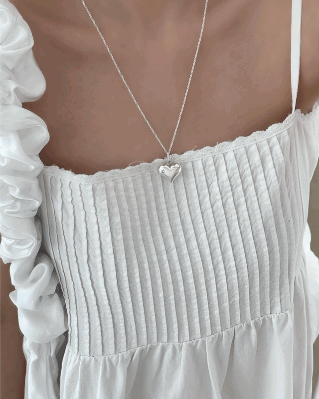 실버925 멜로우 볼드 하트 롱목걸이