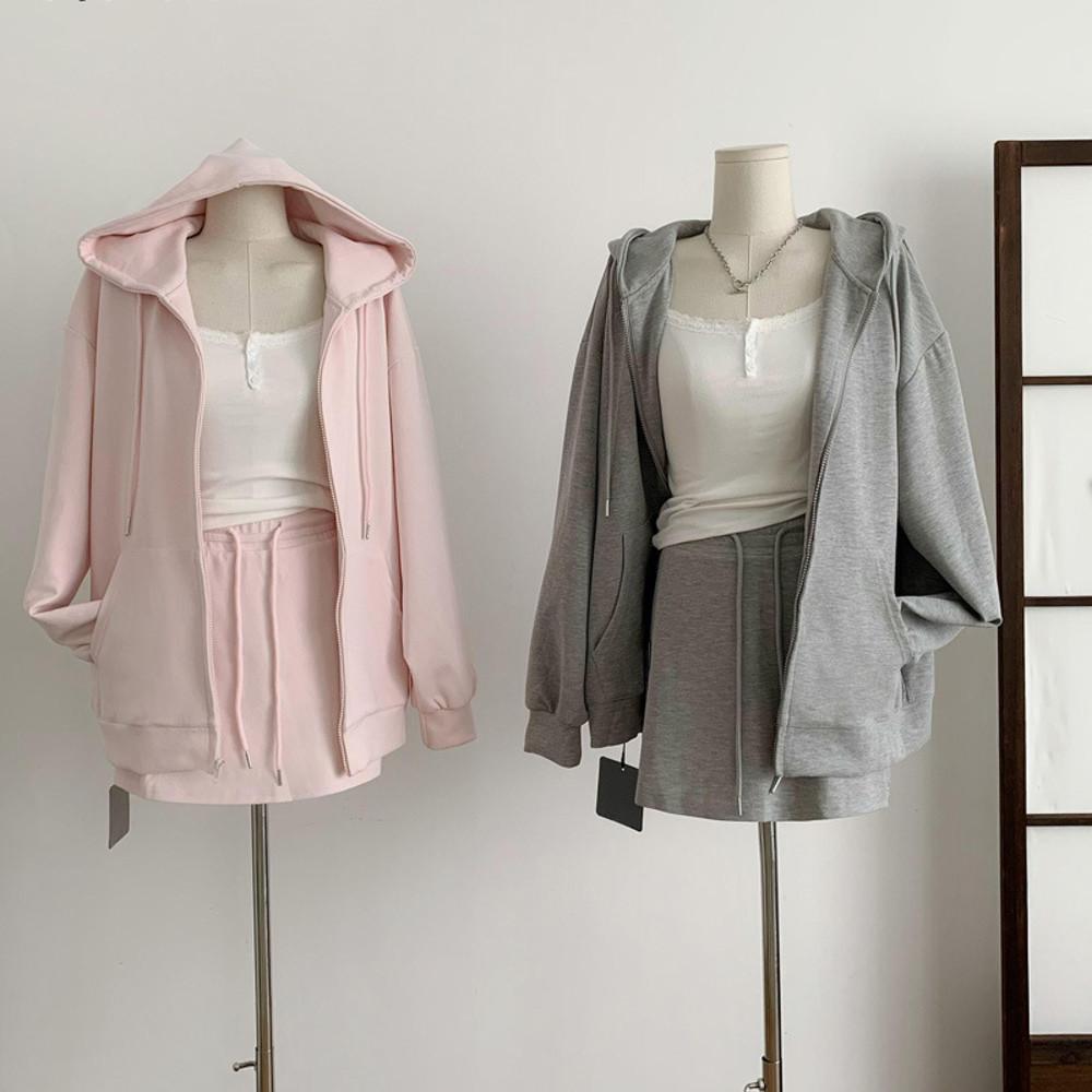 L-4XL 빅사이즈 꾸안꾸  트레이닝 후드집업 스커트 세트 2컬러