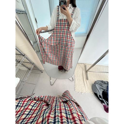 🗼home cafe // 프렌치체크 롱 앞치마