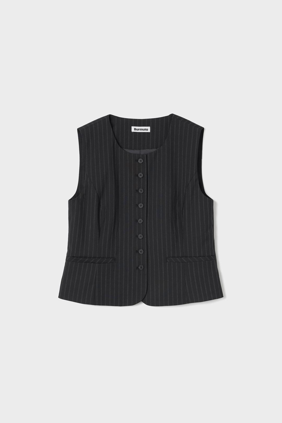 PINSTRIPE BUTTON VEST (BLACK)