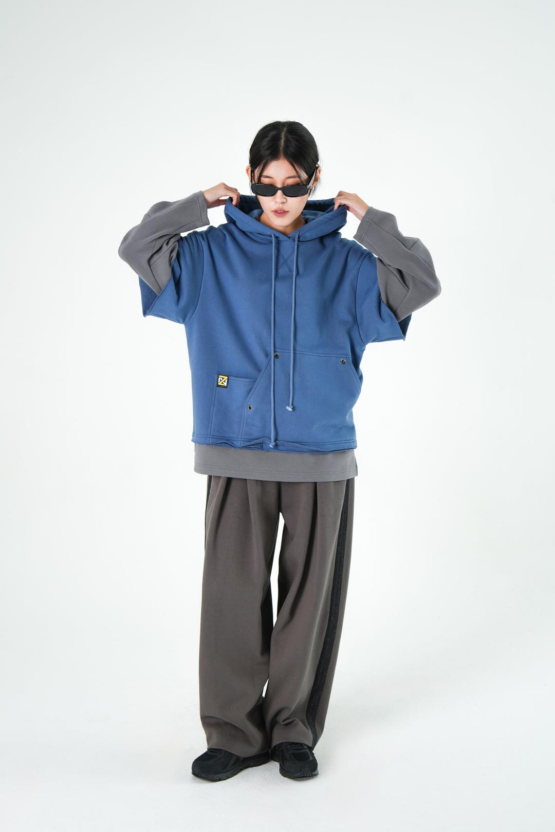 LAYEREZ UNBALANCE HOODIE - BLUE/GREY (예약배송 08.30)