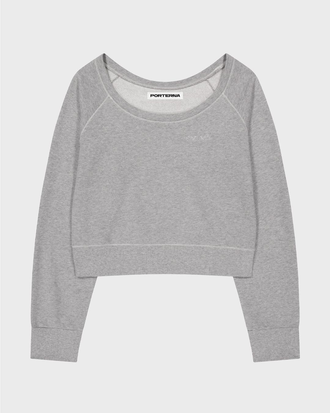 [9/1예약배송] OFF-SHOULDER REVERSE LOOP SWEATSHIRT-MELANGE GRAY