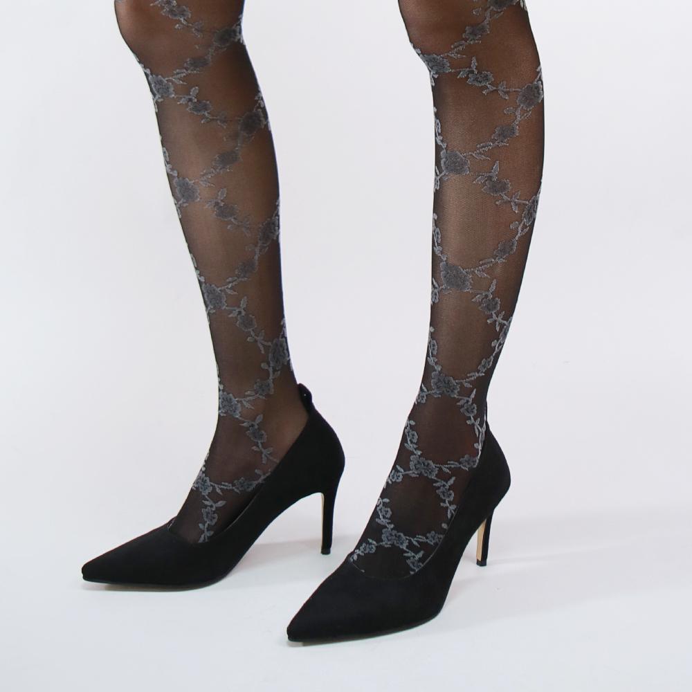 gray rose vine tights
