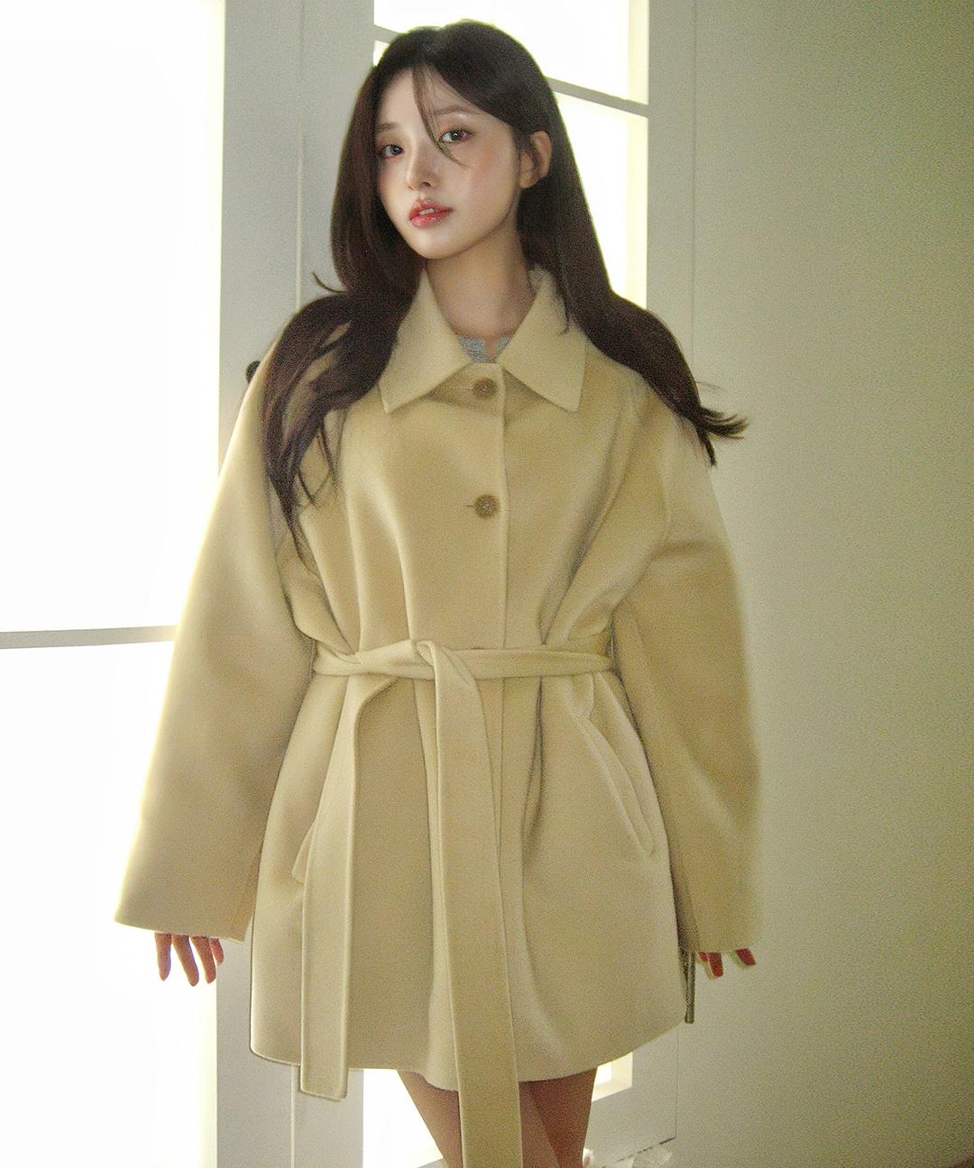 몽돌 캐시미어 울 핸드메이드 하프 코트 버터 MDCT013BUTTER