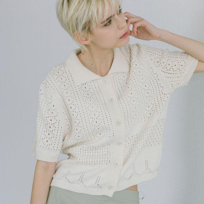 COTTON LACE HALF CARDIGAN - CREAM
