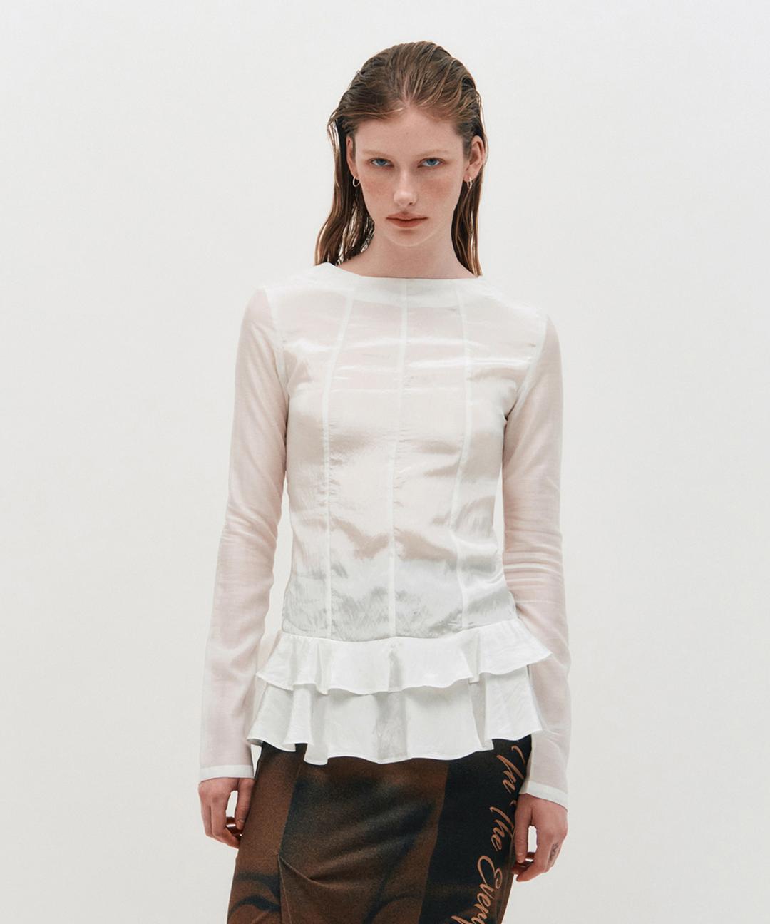 [3/20 (목) 예약배송] Glossy Frill Top _ WHITE
