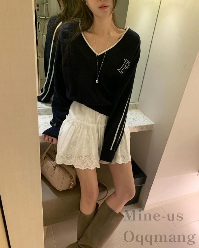 [당일] 포스터 플라워 스커트 (속바지O) 레이스 밴딩 스커트 오끄망