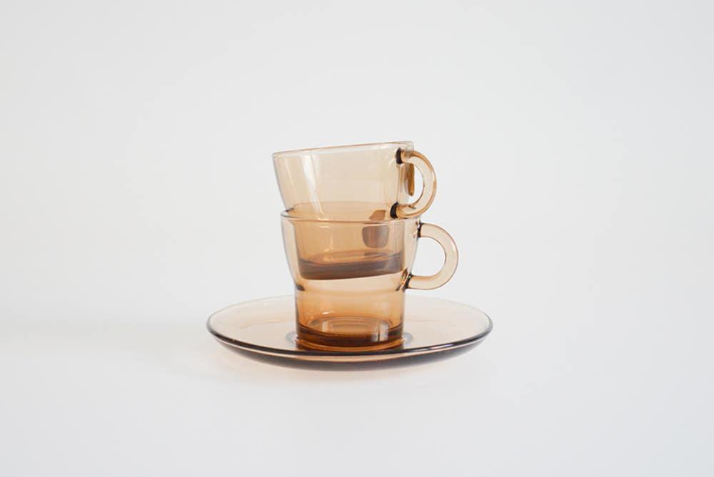 [vintage] 듀라렉스 앰버앤스모키 커피잔세트 (duralex amber and smokey coffee glass and saucer)
