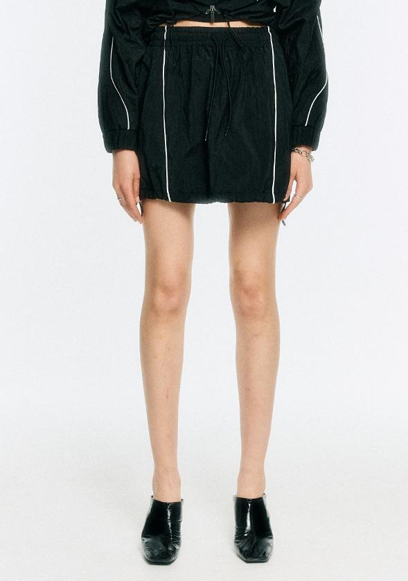 Piping Nylon Track Skirt - Black
