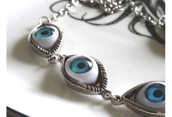 아이 볼 목걸이 외계인 눈 할로윈 초커 골동품 실버 블루 인간의 눈 펜던트 목걸이