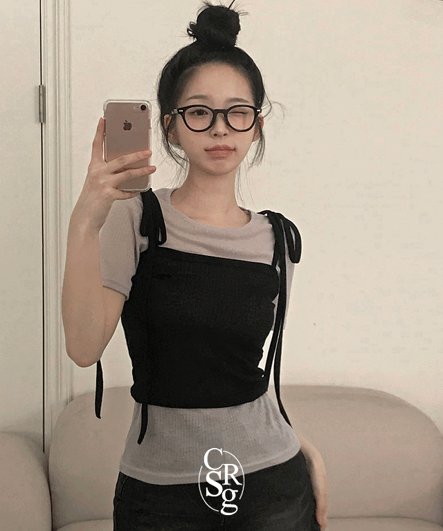 [MADE/반팔or긴팔/레이어드템] 골지 뷔스티에+이너티셔츠 세트