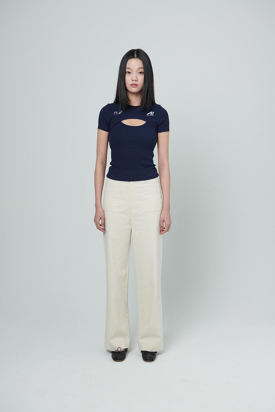 [에스파 지젤, 선미 착용] Cut-out half sleeve soccer t-shirt - Navy