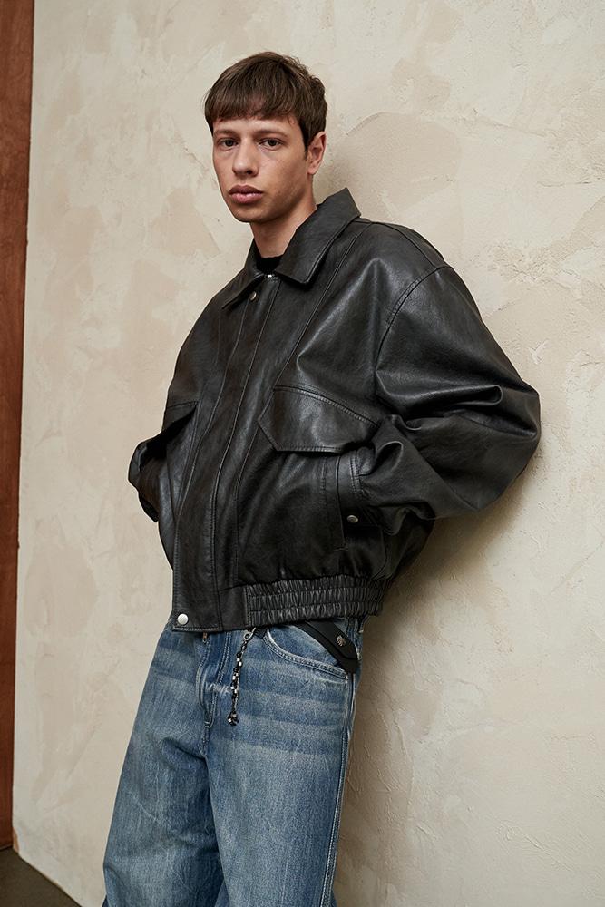 A-2 워싱 레더 자켓 (차콜)