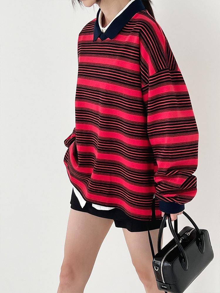 터치다운 스트라이프 카라 맨투맨 / Wruf 가을맨투맨 스트릿패션 비비드