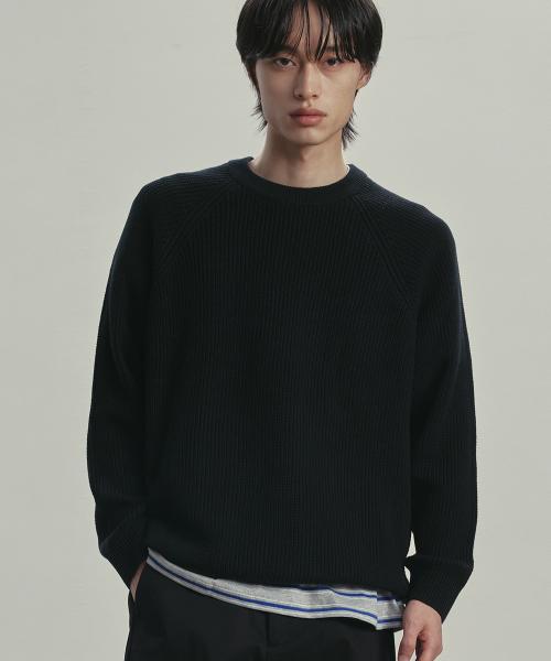 [니티드X패션플래닛] 코튼 와플 라운드 니트 BLACK