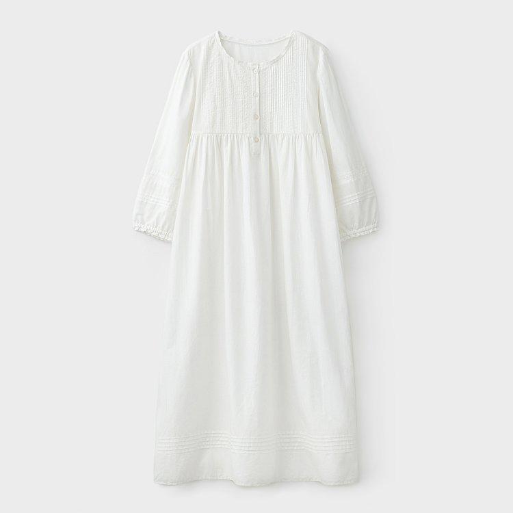 여 코튼 아일렛 7부 파자마 원피스