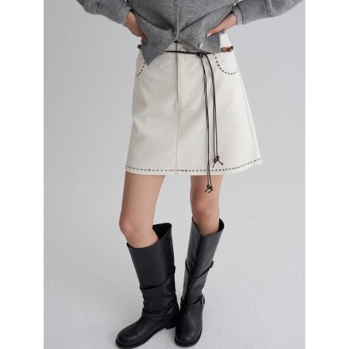 코듀로이 자수 스커트  아이보리