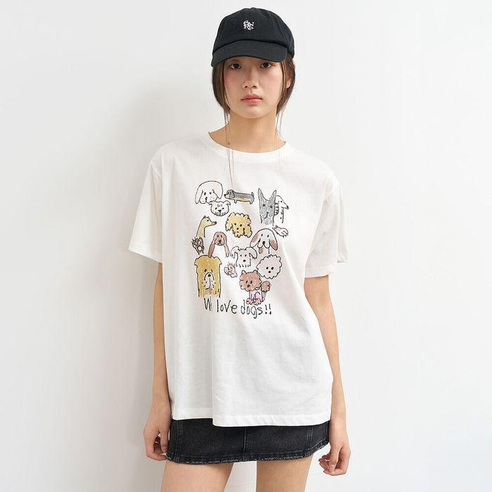 WOMAN 퍼피 프렌즈 루즈핏 반팔티 [WHITE] / WBE2L01522