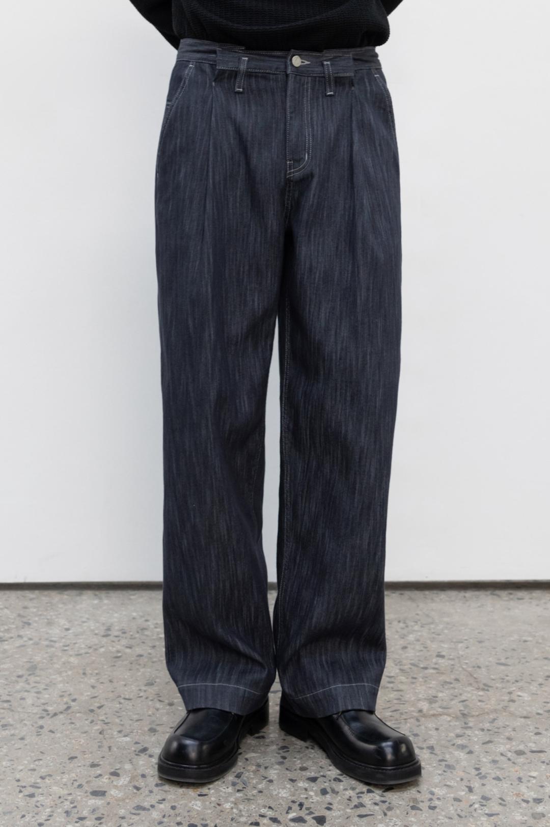 원턱 카운터 데님팬츠 [블루]