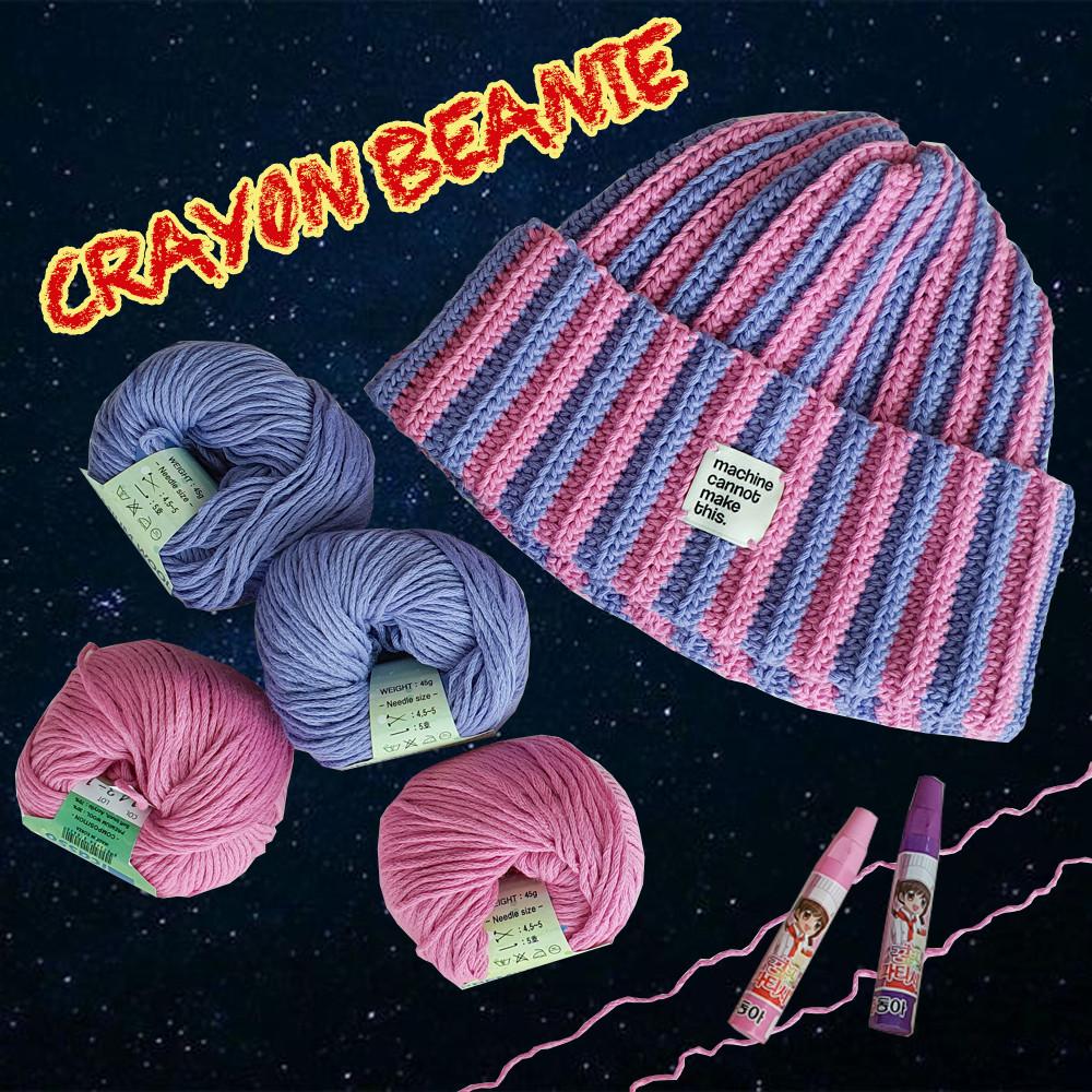 [DIY] 🖍크레용비니 패키지(피카소울+참고용보조도안) 코바늘 스트라이프 비니 겨울모자