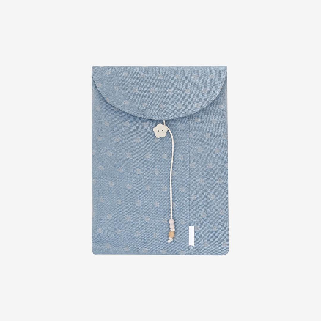 light blue dot denim laptop pouch