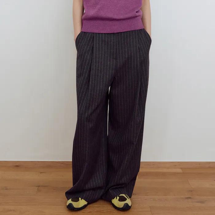 STRIPE WIDE PANTS_CHARCOAL