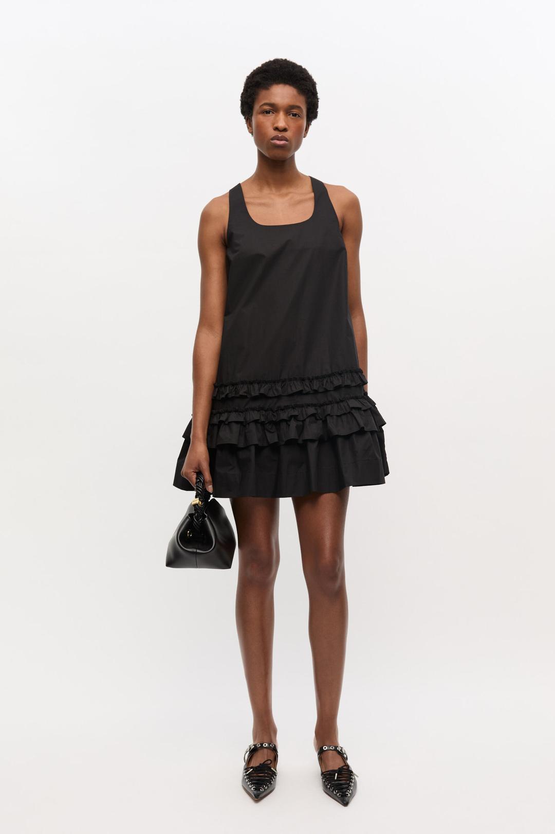 Black Cotton Poplin Mini Dress