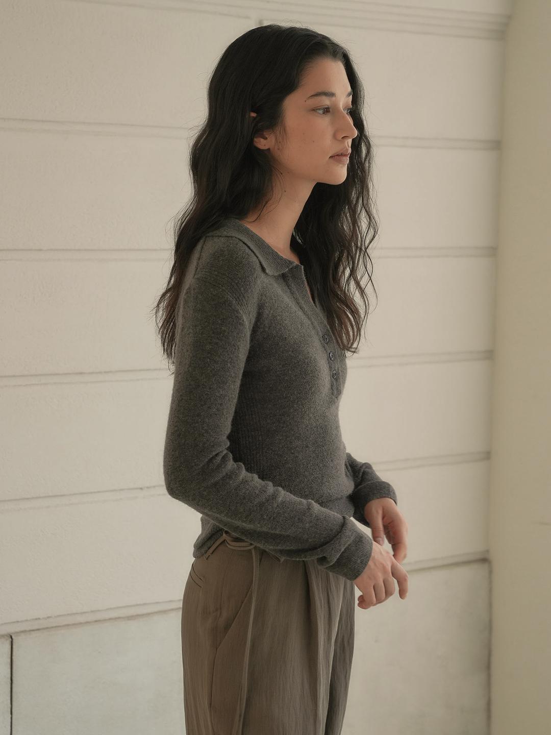 COLLAR ALPACA KNIT  [ CHARCOAL ]