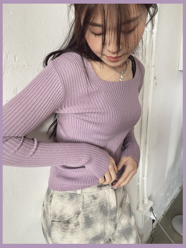 slim color square knit