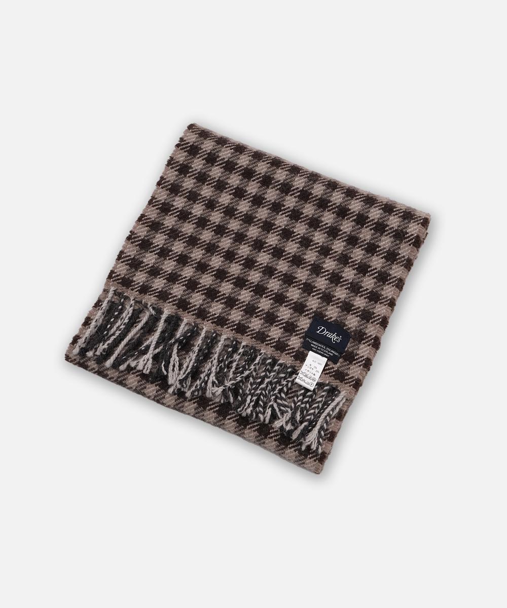 DRAKE'S gingham check "SCOTLAND MADE\" lambswool&angora two face muffler