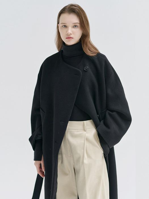 24WN collarless volume coat [BK]