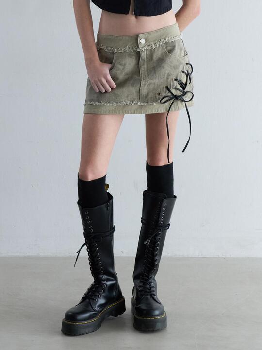 LACE-UP DETAIL MINI SKIRT [BEIGE]
