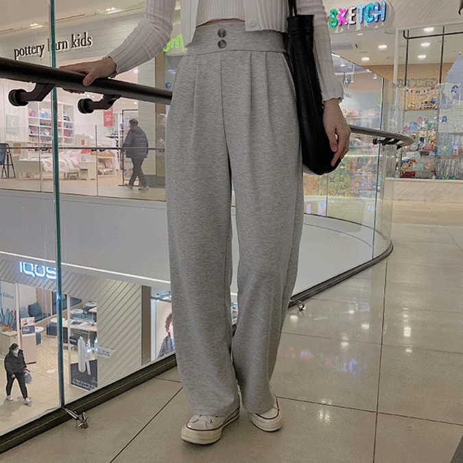 츄 버튼 와이드 팬츠