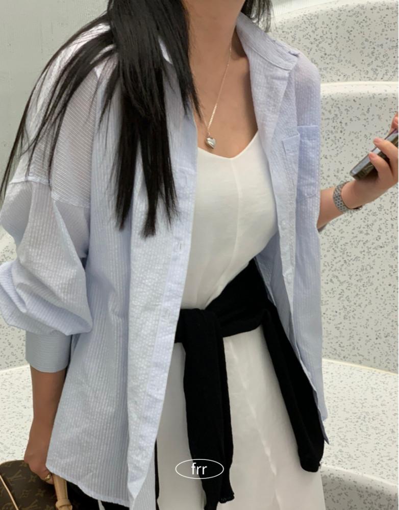 여름 루즈핏 시어서커 스트라이프 쿨셔츠