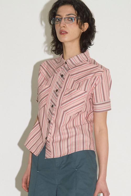 WESTERN STRIPE SHORT SLEEVE SHIRT / pink